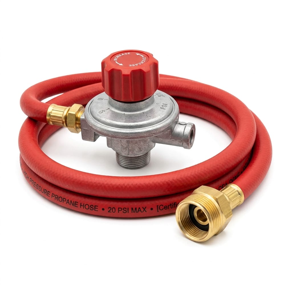 GasOne 2109-RED 4 ft High Pressure 0-20 PSI Adjustable Regulator with Red QCC-1 Type Hose-Works with Newer U.S. Propane Tanks